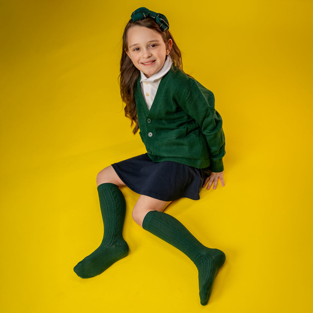 Cable Cotton Knee High Socks - Style: 4001