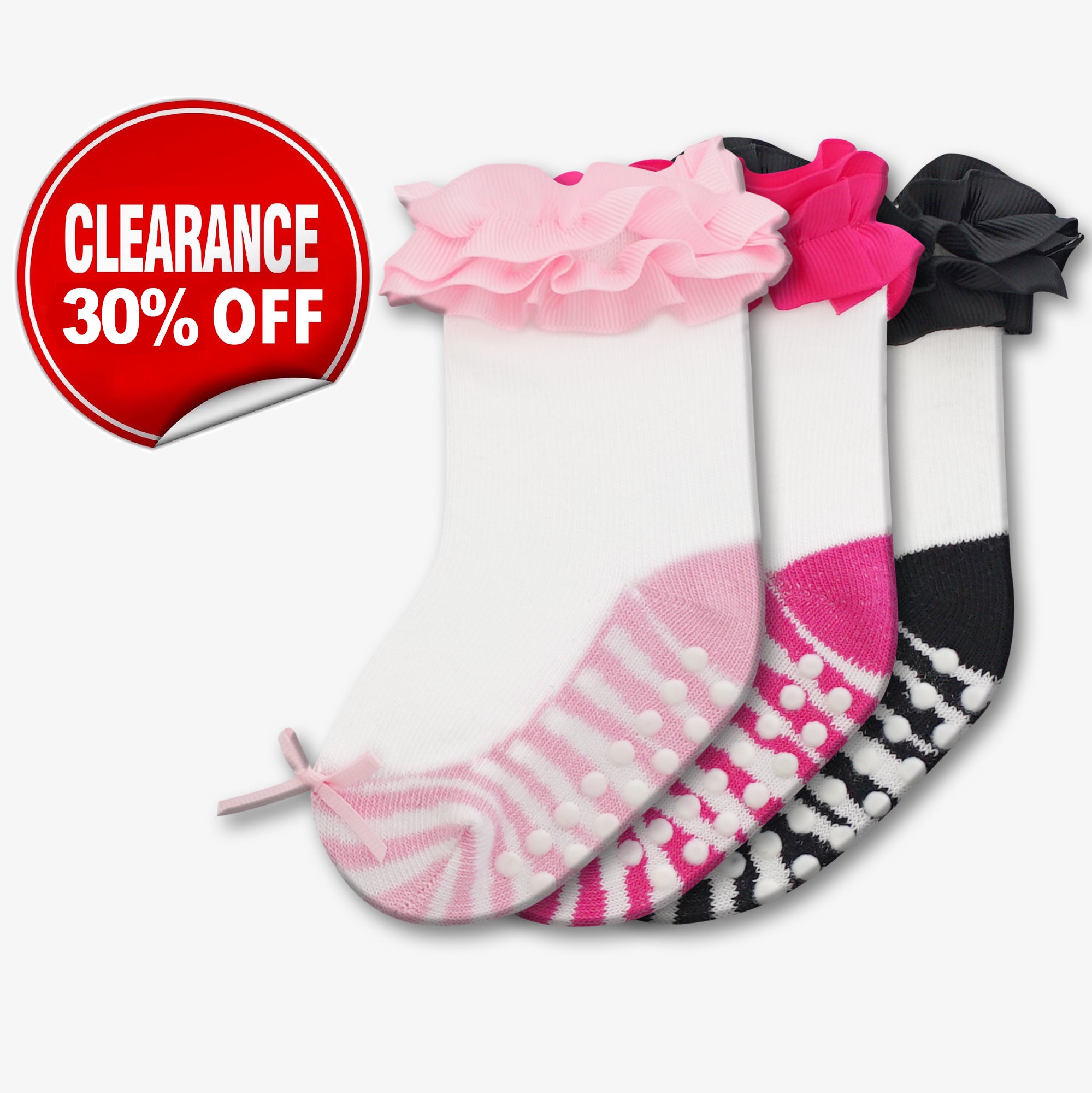 CLEARANCE - Girls Baby Socks - Non Skid - Assorted - Style: 2714